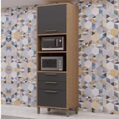 Imagem de Paneleiro Torre Quente 100% MDF 2 Portas 2 Gavetas Helena Espresso Móveis Castanho/Cinza