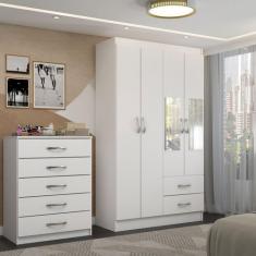 Imagem de Guarda-Roupa Solteiro Eden 4 Portas 2 Gavetas e Espelho com Cômoda 5 G