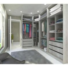 Imagem de Guarda Roupa Canto 6 Gavetas, 4 Cabideiros Legno Crema - KIT