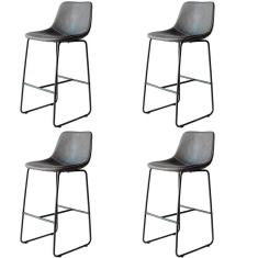 Imagem de Kit 4 Banquetas Oxford Verner Fratini 100 Cm (altura) Poliuretano (pu) Cinza Vintage Base Em Aço Preto