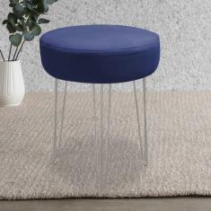 Imagem de Banqueta Puff Jullia Luxo 55cm Industrial Ferro Cinza Suede Azul Marinho - Ahazzo Móveis