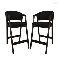 Imagem de Kit 2 Banquetas Alta de Madeira Maciça Capuccino Ravena com Encosto Sintético Preto CCS