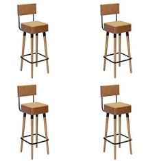 Imagem de Kit 04 Banquetas Alta Barcelona Corano Caramelo Pés Palito - D'Rossi