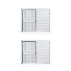 Imagem de Kit com 2 Janelas de Alumínio Veneziana 100x150cm 3 Folhas 1 Fixa com Grade e Vidro Liso Soft Plus Branco