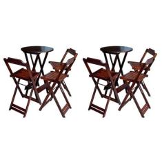 Imagem de KIT 2 CONJUNTOS DE MESA BISTRÔ DOBRAVEL EM MADEIRA MACIÇA COM 3 BANQUETAS ALTAS - IMBUIA