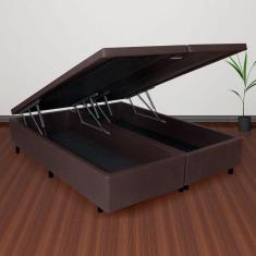 Imagem de Cama Box Baú King 178x198x42cm Courino Linho Marrom Com Pistão A Gás