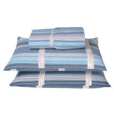 Imagem de Jogo De Lençol Casal 180 Fios Dia A Dia Azul Listrado Valle Enxovais 3