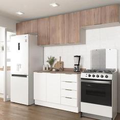 Imagem de Cozinha Modulada 4 Peças com Tampo 3 Aéreos e 1 Balcão para Pia Ipanema Cabecasa Madeiramadeira Acácia/branco