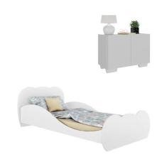 Imagem de Cama Solteiro 100% Mdf com Colchão Incluso e Mesa de Cabeceira 2 Portas Multimóveis Mp4189 Branca