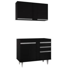 Imagem de Armário Aéreo Indiana e Balcão Para Pia 100cm Luziania Preto - Lumil