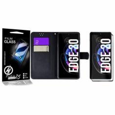 Imagem de Capa Case Flip Carteira + 2 Películas Vidro 3D Para Moto Edge 20 XT214