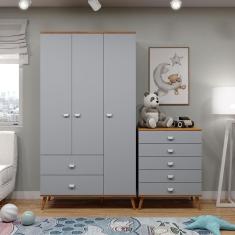 Imagem de Guarda-Roupa Bartira Ternura com 3 Portas, 2 Gavetas + Cômoda Bartira Ternura com 5 Gavetas