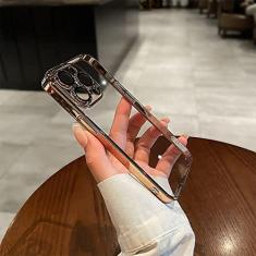 Imagem de Capa de telefone de silicone transparente revestida para iPhone 15 14 13 12 11 Pro Max Mini X XR XS 7 8 Plus Capa de proteção de lente, dourada, para iPhone 13 Mini