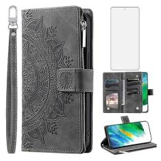 Imagem de Asuwish Capa de telefone para Samsung Galaxy S21 FE 5G capa carteira com protetor de tela de vidro temperado mandala flor flip zíper titular cartão celular S 21 EF S21FE5G UW S21FE 21S G5 16.3 cm