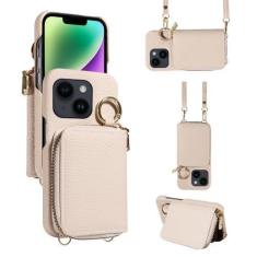 Imagem de Furiet Capa carteira para iPhone 14 6,1 polegadas com alça de ombro anel fivela luxuosa couro PU zíper flip bolsa de órgão suporte para cartão de crédito capa de celular para iPhone 14 5G i i-Phone