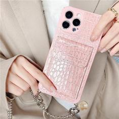 Imagem de Couro luxuoso slot para cartão crossbody colar cordão capa macia para iphone 14 13 12 11 pro max xs xr 8 7 plus capa se3, rosa, para SE 2022 2020