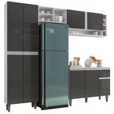 Imagem de Cozinha Completa Modulada 4 Peças Vanessa Cinza Branco Fosco AJL Móvei