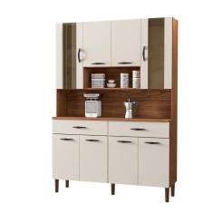 Imagem de Armário De Cozinha Kit 8 Portas 2 Gavetas Golden Kits Paraná Nogueira Off White