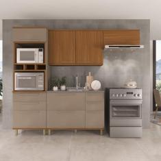 Imagem de Cozinha Modulada Compacta 4 Peças 6 Portas 6 Gavetas Madri Freijó/Camurça