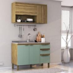 Imagem de Cozinha Modulada 2 Peças 1 Aéreo 1 Balcão Magnólia Mel/Verde