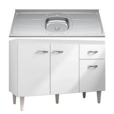Imagem de Balcão Gabinete Com Pia Inox 120cm 3 Portas E 1 Gaveta Flex Gabriela B