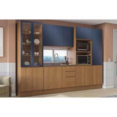 Imagem de Cozinha Modulada Completa Ciela 5 Peças (1Aéreo+1Balcão+3Paneleiros) C5P52 Canela/Azul Profundo - Kappesberg
