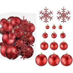Imagem de Syhood Conjunto de 62 peças de enfeites de decoração de árvore de Natal, enfeites de bola de Natal inquebráveis, flocos de neve de plástico com glitter para bolas de árvore de Natal, decoração de