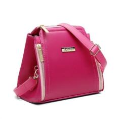 Imagem de Bolsa Transversal Feminina Básica Lisa Zíper Casual Moderna Rosa