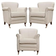 Imagem de Kit 03 Poltronas Decorativas Sala de Estar Brunei Pés Príncipe Couro Off White - Gran Belo