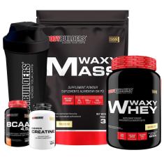 Imagem de KIT Hipercalórico Waxy Mass 3kg + Waxy Whey 900g +  Creatina + BCAA + Coqueteleira - Bodybuilders-Unissex