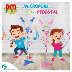 Imagem de Microfone Duplo Infantil Pedestal Som e Luz Conecta Celular