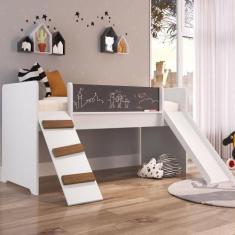 Imagem de Cama Infantil Playground com Escorregador e Rampa Branca - Completa Mó