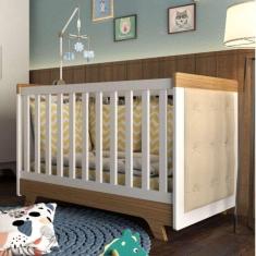 Imagem de Berço Mini Cama com Capitône Retrô 100% MDF Móveis Peroba Branco/Carvalho/Sintético Bege