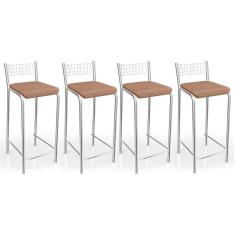 Imagem de Kit 4 Banquetas Sala Jantar Gênova 1b705cr 4 Un Cromado/linho Capuccino - Kappesberg