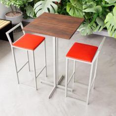 Imagem de Conjunto Mesa Alta Bar Bistrô Quadrada Imbuia 2 Banquetas Confort Esto