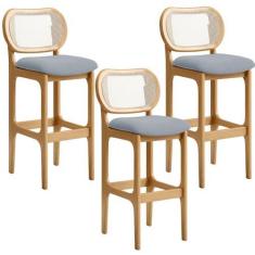 Imagem de Kit 03 Banquetas Altas Para Cozinha Bancada Sala Tela Betta Fixa L02 Suede Cinza - Lyam