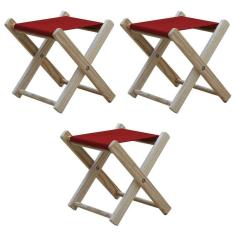 Imagem de Kit 3 Banquinho De Madeira Banqueta Pescador-vermelho