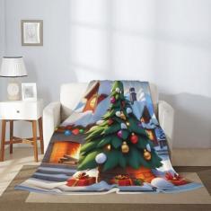 Imagem de Árvore de Natal Casa Familiar Branca Flanela Neve Lã Leve Cama Sofá Viagem Acampamento Cobertor de Veludo Macio Pelúcia Cobertor Decorativo Fofo Todas as Estações