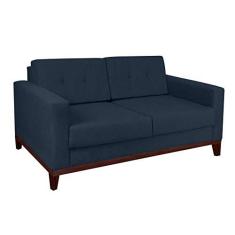 Imagem de Sofá 2 Lugares Living Pés e Base em Madeira Linho Cotton Azul Marinho