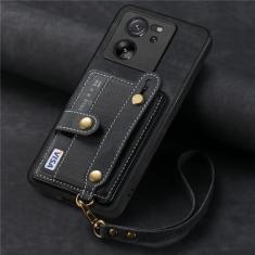Imagem de Capa de couro para cartões de pulseira, bolsa de bolso com alça para xiaomi note 13 pro 12 plus 12t 13t 11 lite x5 x4 pro x3, preta, para poco x4 pro 5g