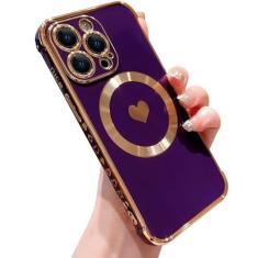 Imagem de IDweel Capa magnética para iPhone 15 Pro - Compatível com Magsafe, borda de revestimento de luxo elegante com tema de amor, ajuste fino e leve, resistente a arranhões para iPhone 15 Pro de 6,1