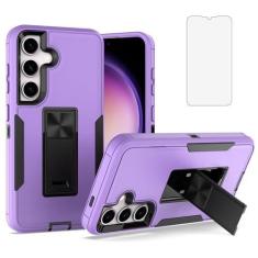 Imagem de Asuwish Capa de celular para Samsung Galaxy S24 Plus S24+ 5G com protetor de tela de vidro temperado e suporte fino híbrido robusto acessórios para celular S24plus 24S + S 24 24+ mulheres homens roxo