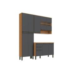 Imagem de Cozinha Compacta Nápoli Prime 3Pçs (1 Armário + 1 Balcão + 1 Paneleiro) C3p02 Castanho/chumbo