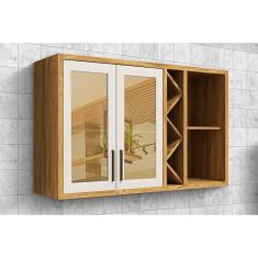 Imagem de Armário Aéreo Cozinha Modulado Tempranillo 2 Portas Vidro Reflecta120cm Amendoa-off White - Ronipa