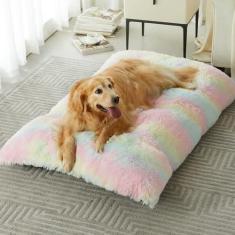 Imagem de BFPETHOME Camas para cães grandes, cama de pelúcia para cães fofa, aconchegante para dormir e aliviar a ansiedade, tapetes laváveis para cães com fundo antiderrapante para cães grandes e médios (91 x