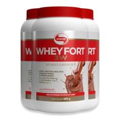 Imagem de Kit 3 Whey Fort 3W Vitafor 900g Chocolate