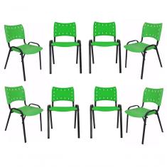 Imagem de Kit 8 Cadeiras Iso Para Escola Escritório Comércio Verde Base Preta