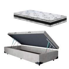 Imagem de Cama Base Box Baú Solteiro Super Confort Suede Cinza + Colchão Solteiro Super Confort D33 24x88x188