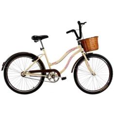 Imagem de Bicicleta Retro Vintage Aro 26 Feminina Beach Bege com Cestinha - Dala