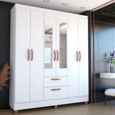 Imagem de Guarda-Roupa Solteiro Virtuoso 6 Portas 2 Gavetas com Espelho Branco B